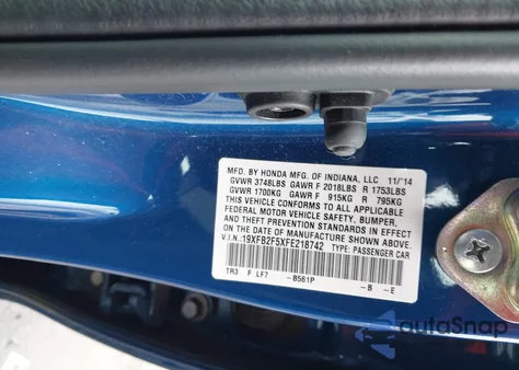 2015 Honda Civic Lx из США, поврежденный, VIN 19XFB2F5XFE218742